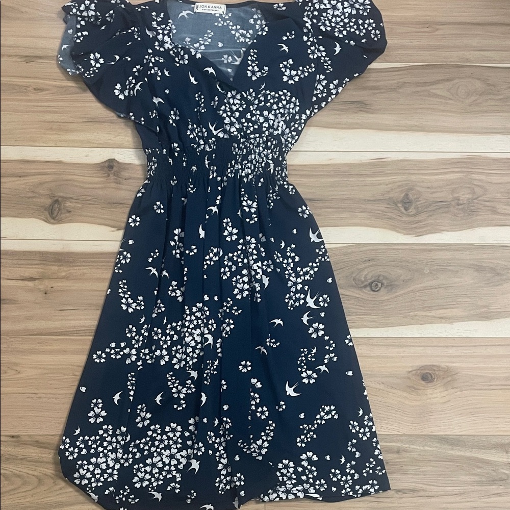 Talbots Navy and White Floral Midi Dress